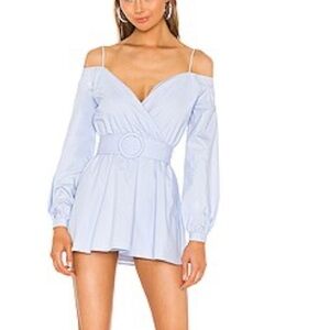 Revolve Light Blue Long Sleeve Bardot dress